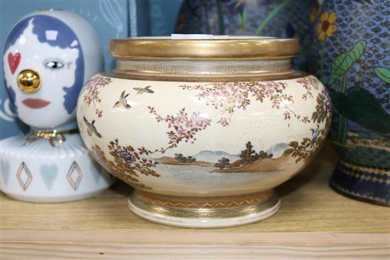 A Satsuma vase decorated with birds and flowers height 12.5cm